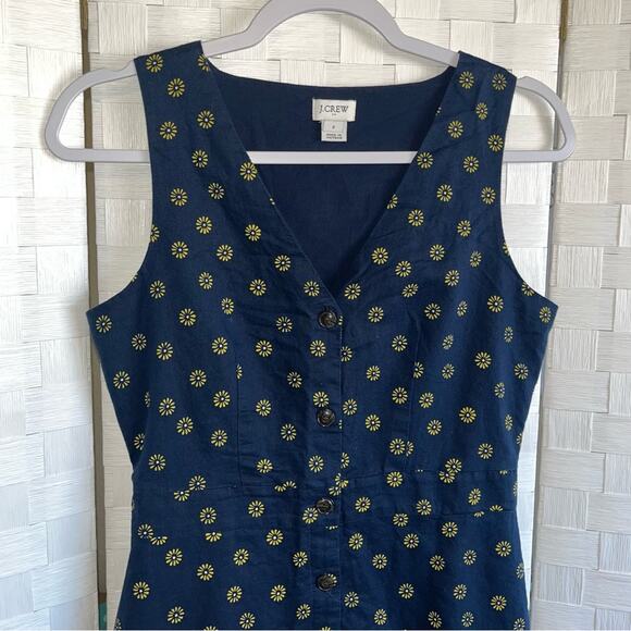 J. Crew Blue Button Up Linen Sunflower Dress Women’s Size 2 - Picture 10 of 12